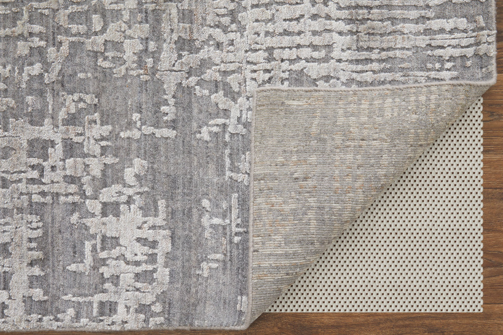 12' X 15' Gray and Silver Abstract Hand Woven Worn Faded Area Rug-6