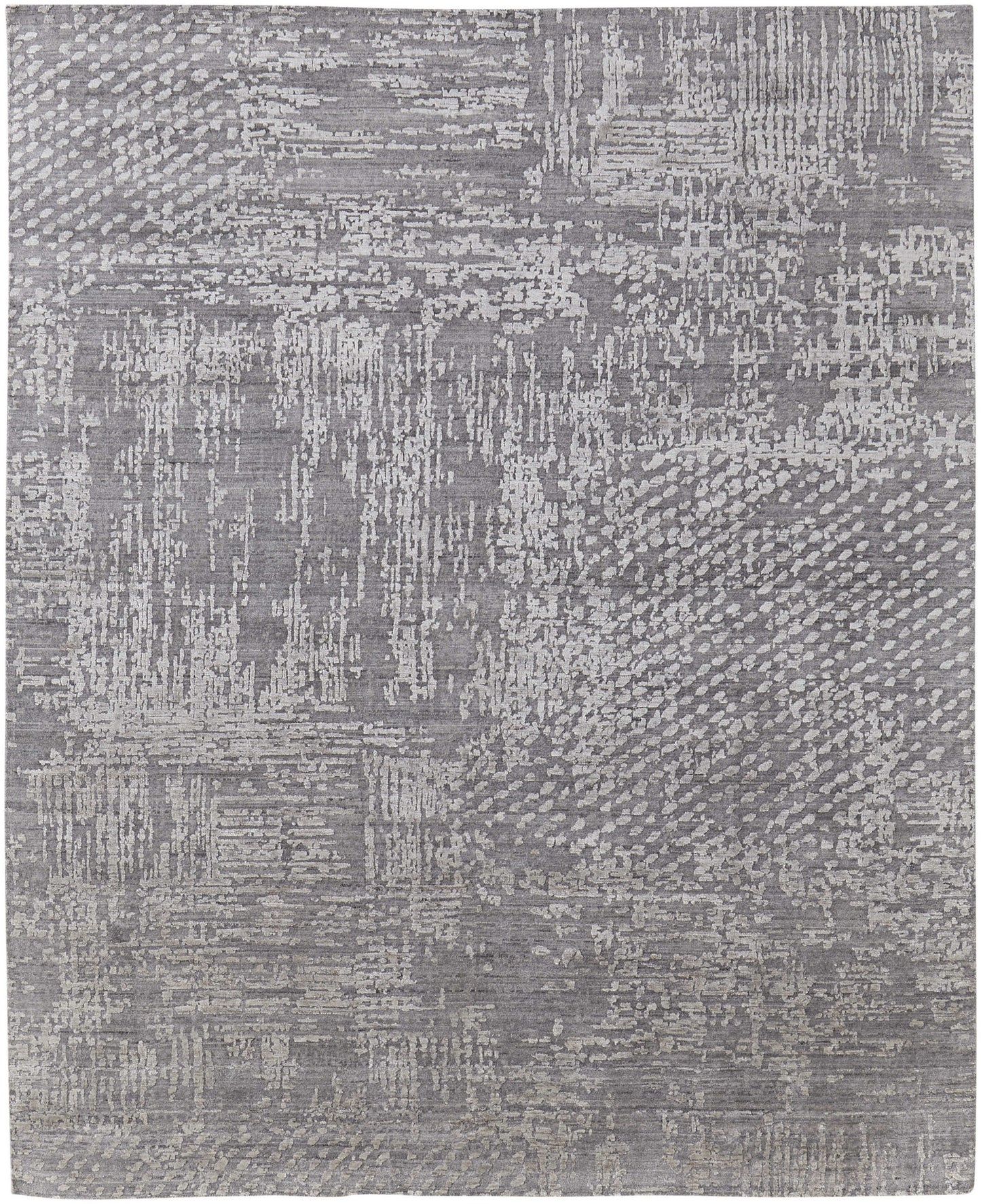 12' X 15' Gray and Silver Abstract Hand Woven Worn Faded Area Rug-1
