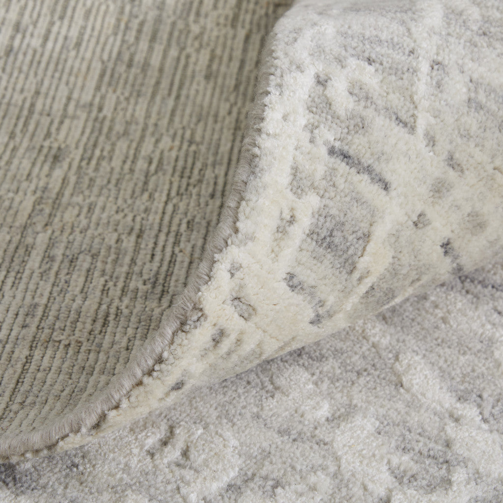 12' X 15' Ivory and Gray Abstract Hand Woven Worn Faded Area Rug-6