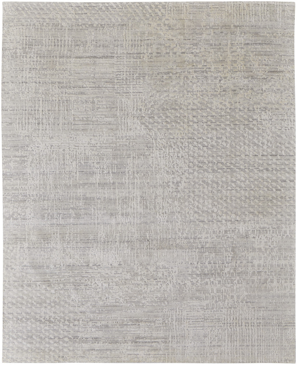 12' X 15' Ivory and Gray Abstract Hand Woven Worn Faded Area Rug-5