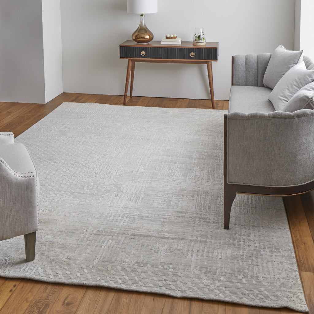 12' X 15' Ivory and Gray Abstract Hand Woven Worn Faded Area Rug-8