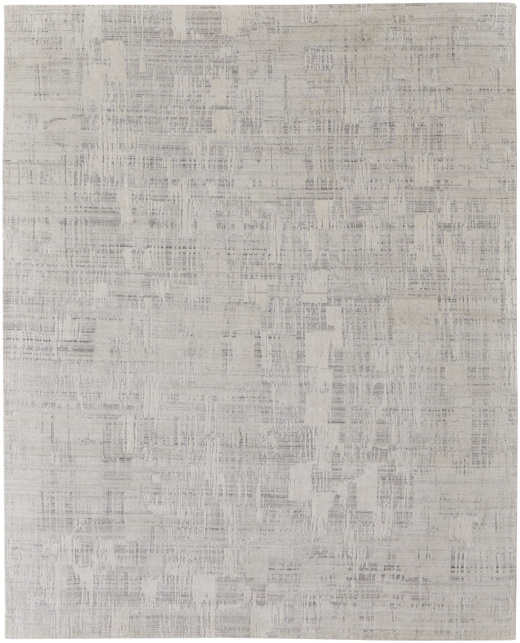 12' X 15' Ivory and Gray Abstract Hand Woven Worn Faded Area Rug-4