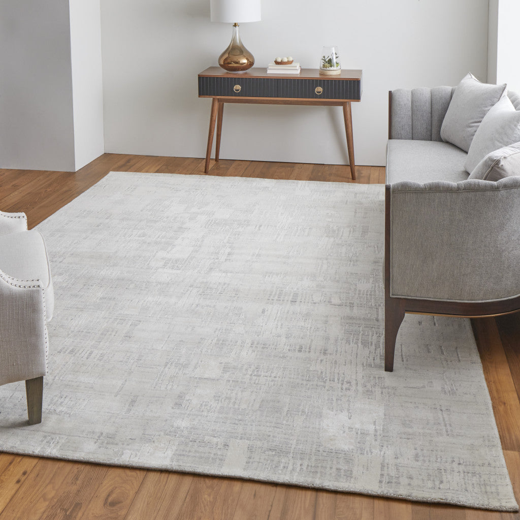 12' X 15' Ivory and Gray Abstract Hand Woven Worn Faded Area Rug-8