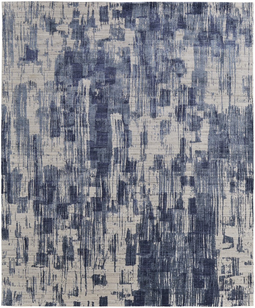 12' X 15' Blue and Ivory Abstract Hand Woven Worn Faded Area Rug-4