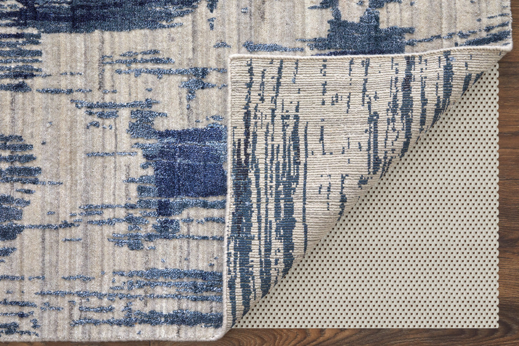 12' X 15' Blue and Ivory Abstract Hand Woven Worn Faded Area Rug-7