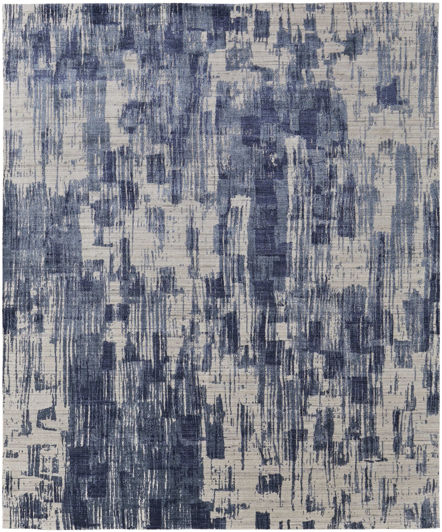 12' X 15' Blue and Ivory Abstract Hand Woven Worn Faded Area Rug-3