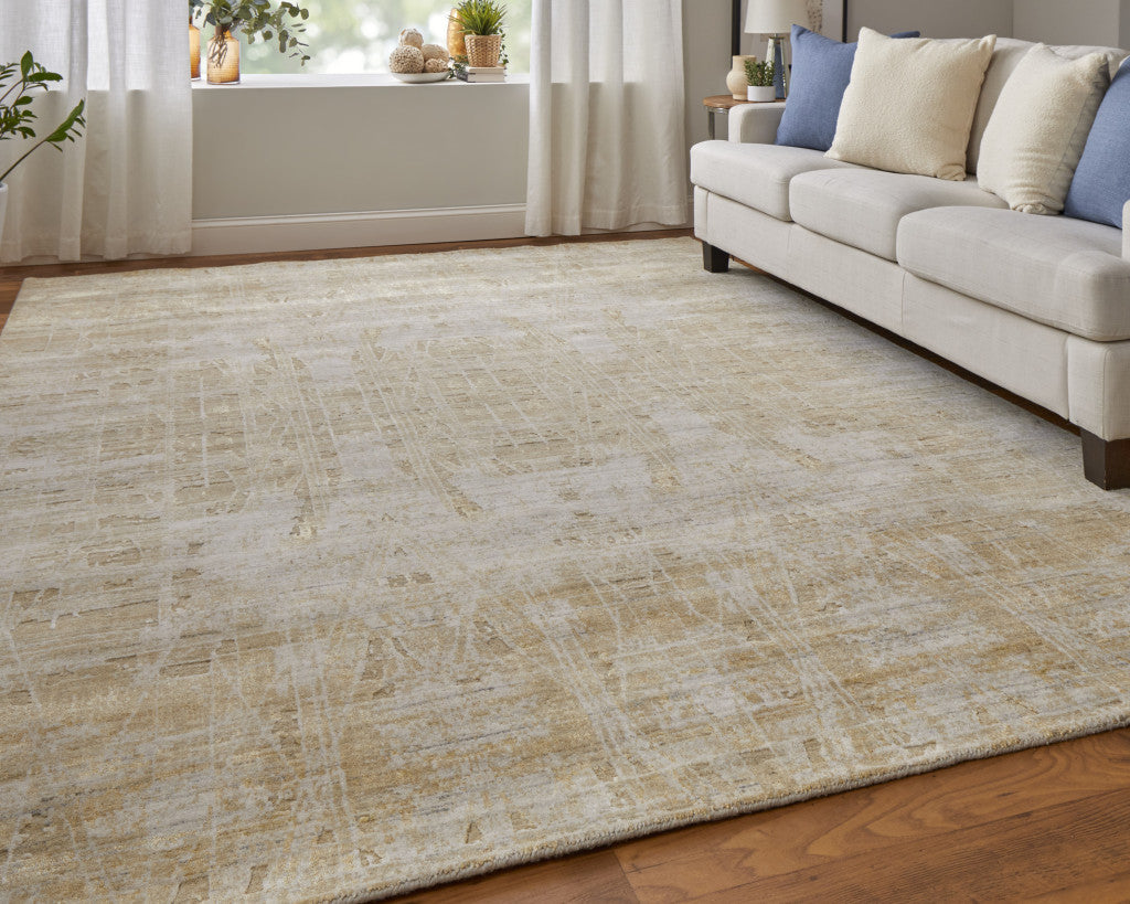 12' X 15' Yellow and Ivory Abstract Hand Woven Area Rug-8