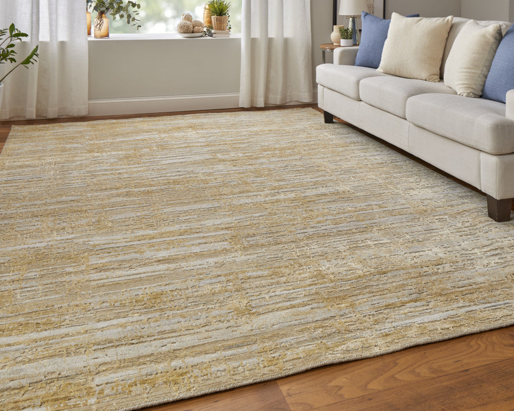 12' X 15' Yellow and Ivory Abstract Hand Woven Area Rug-8