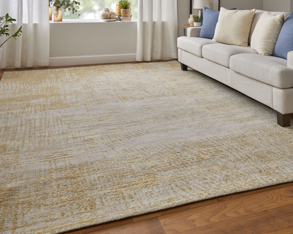 12' X 15' Yellow and Ivory Abstract Hand Woven Area Rug-8