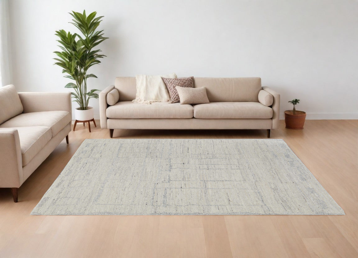 12' X 15' Gray and Ivory Abstract Hand Woven Worn Faded Area Rug-0