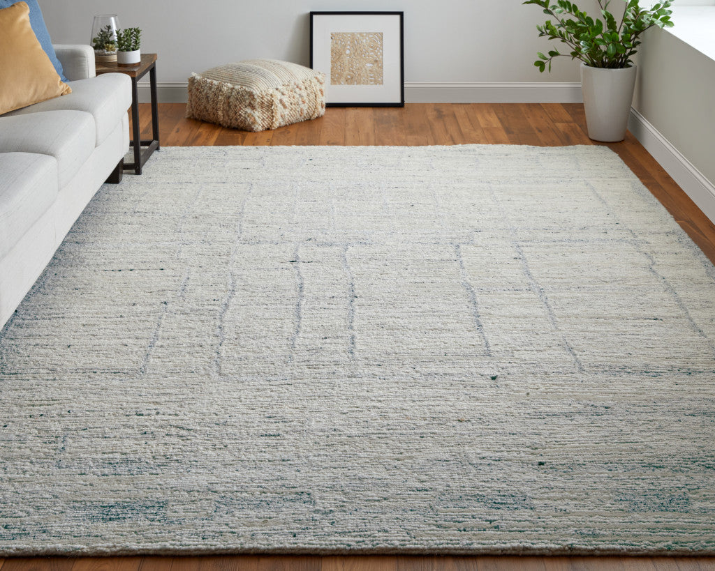 12' X 15' Gray and Ivory Abstract Hand Woven Worn Faded Area Rug-7