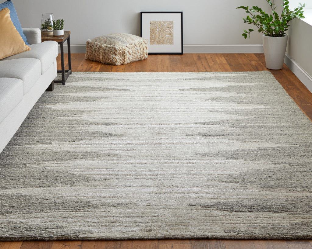 12' X 15' Gray and Ivory Ombre Hand Woven Area Rug-6