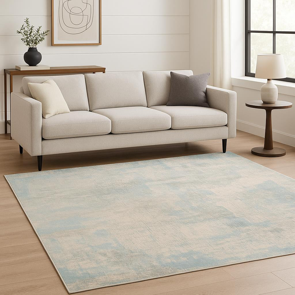 8' X 10' Blue Abstract Hand Knotted Area Rug-0