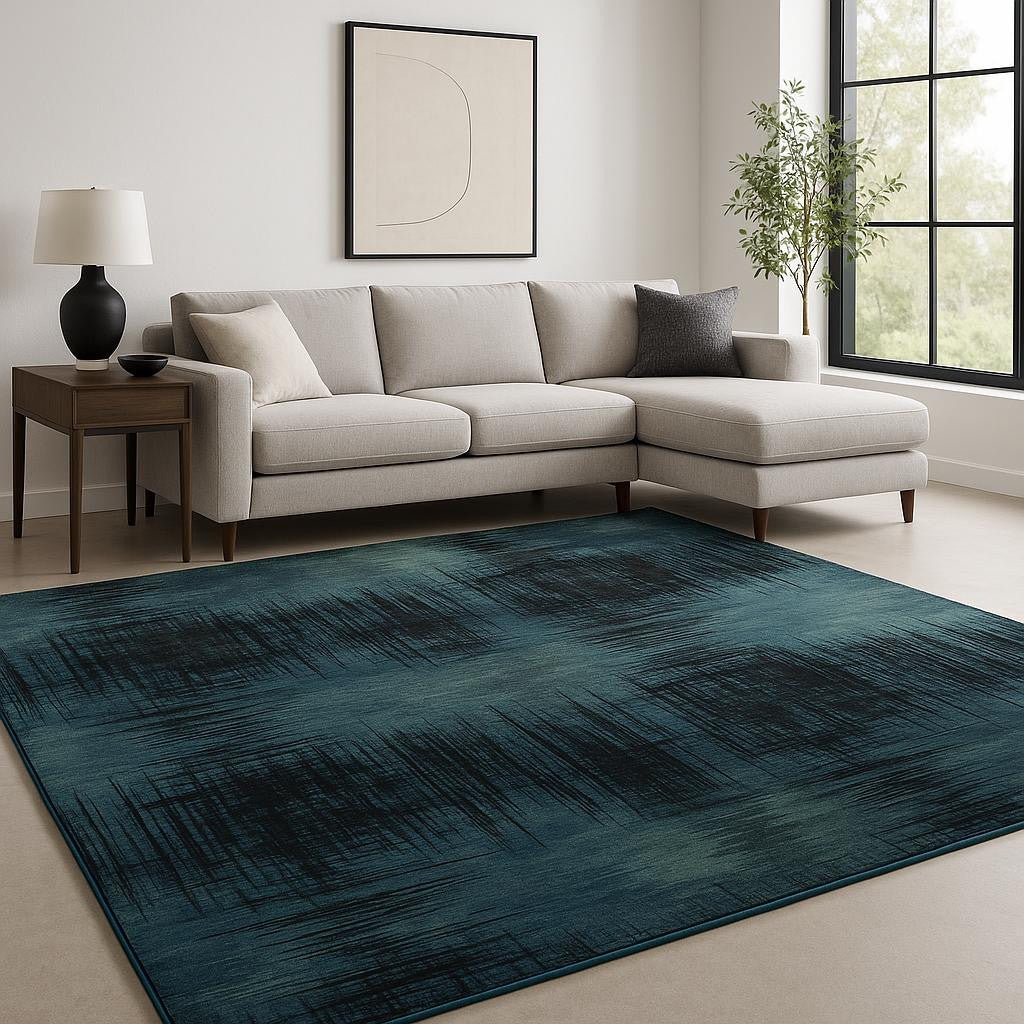 8' X 10' Blue Abstract Hand Knotted Area Rug-1