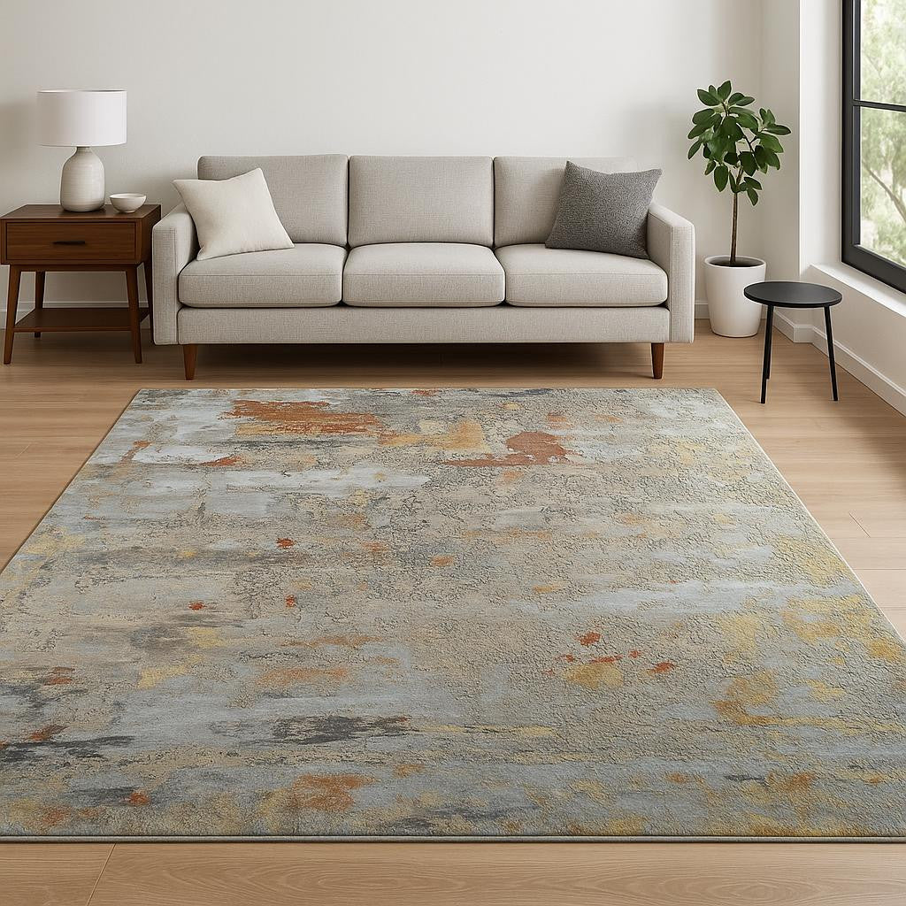 8' X 10' Blue Abstract Hand Knotted Area Rug-0