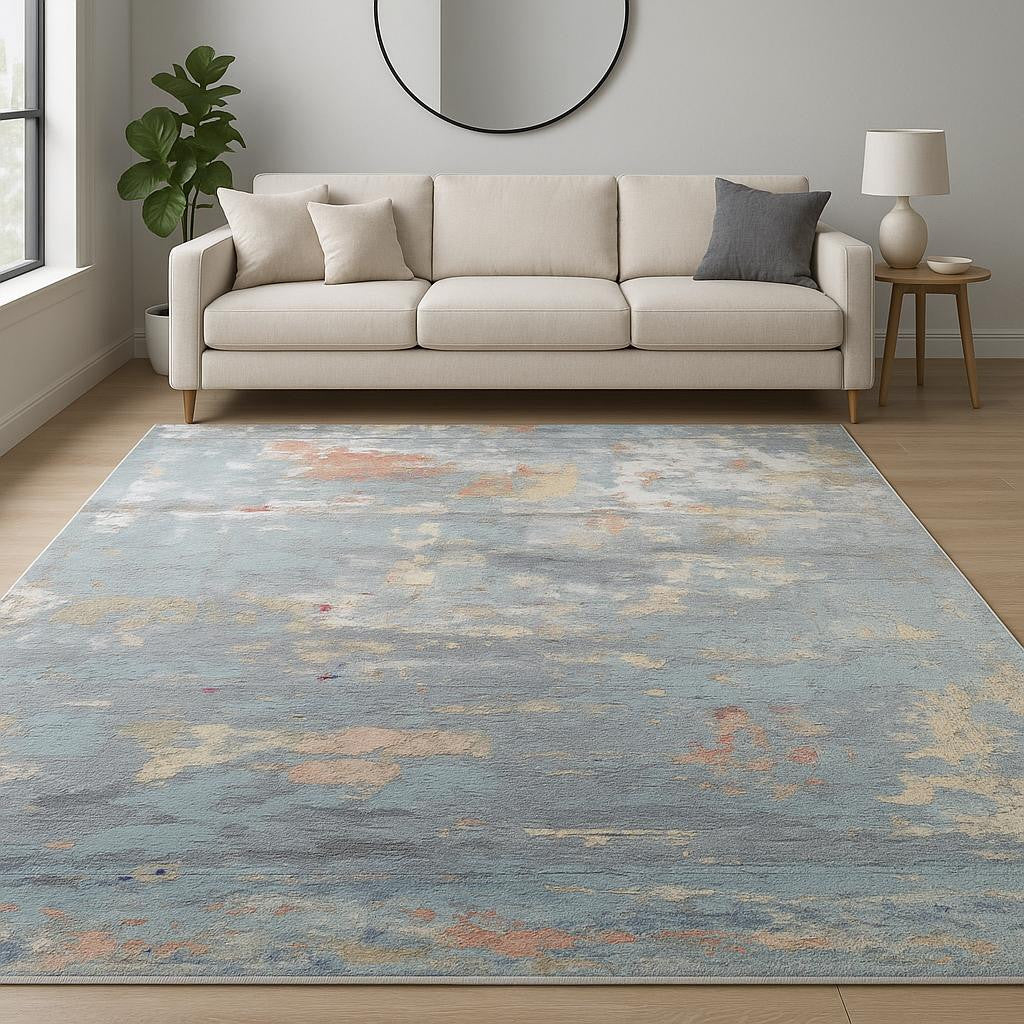 8' X 10' Blue Abstract Hand Knotted Area Rug-0