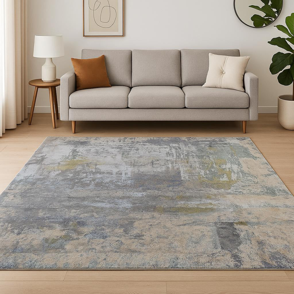 8' X 10' Blue Abstract Hand Knotted Area Rug-1