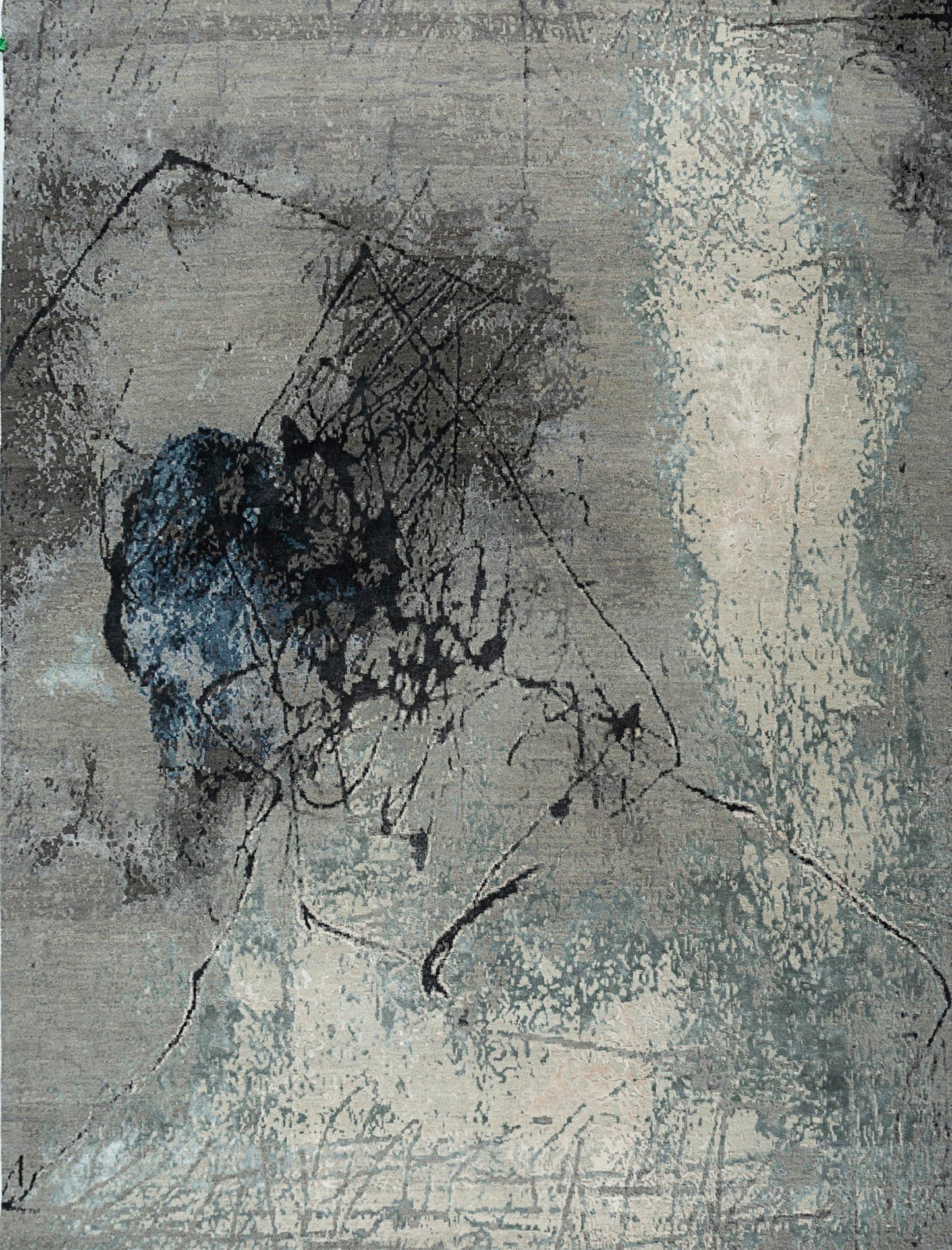 8' X 10' Blue Abstract Hand Knotted Area Rug-0