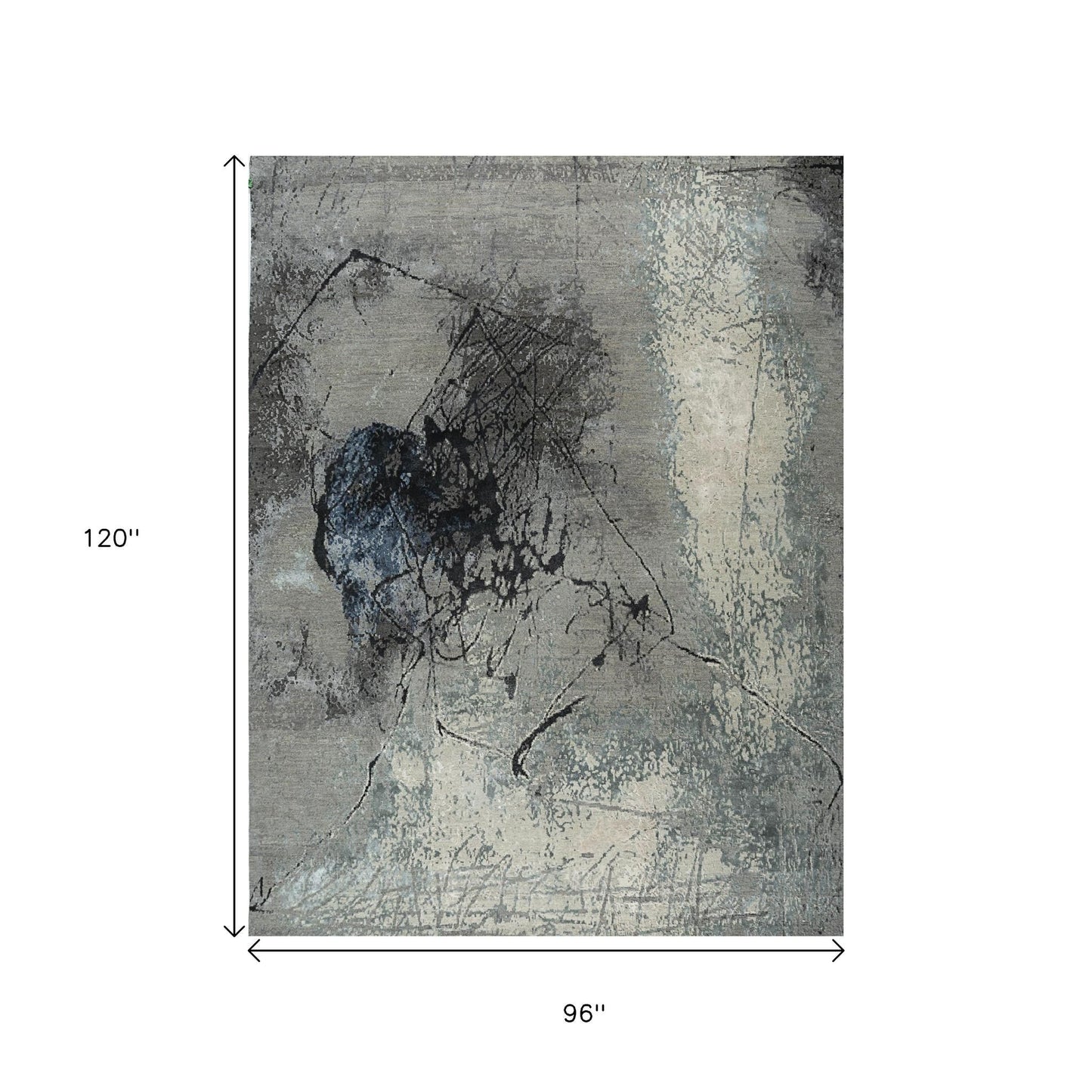 8' X 10' Blue Abstract Hand Knotted Area Rug-3