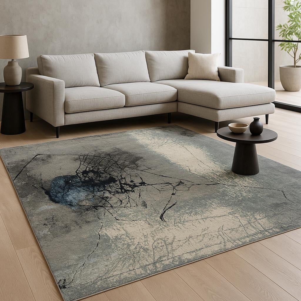 8' X 10' Blue Abstract Hand Knotted Area Rug-1