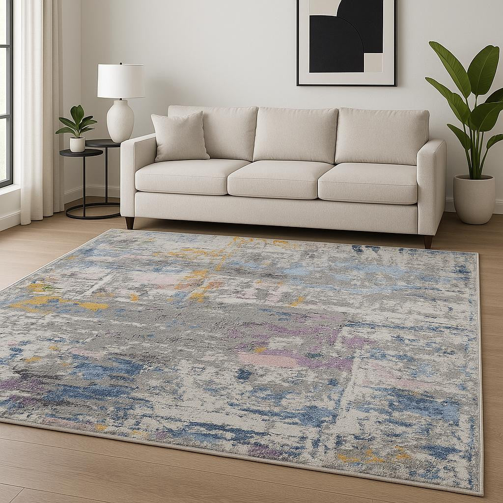 8' X 10' Blue Abstract Hand Knotted Area Rug-0
