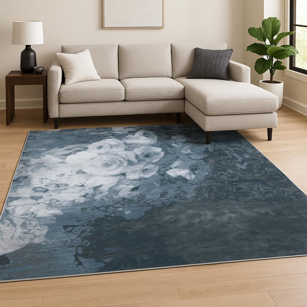 8' X 10' Blue Abstract Hand Knotted Area Rug-1