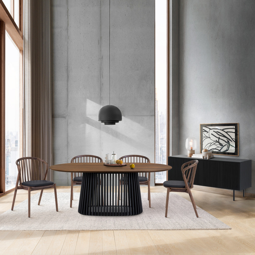 Six Piece Brown and Black Oval Dining Set with Four Chairs and Sideboard-8