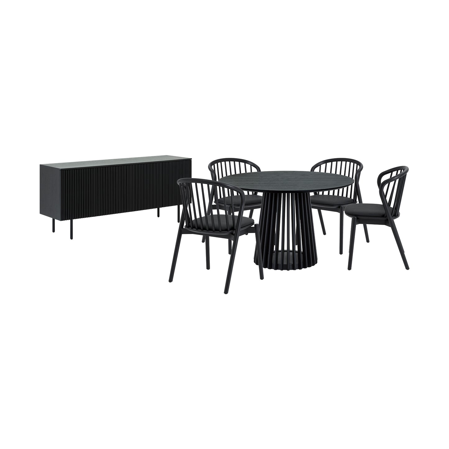 Six Piece Black Round Dining Set with Four Chairs and Sideboard-0