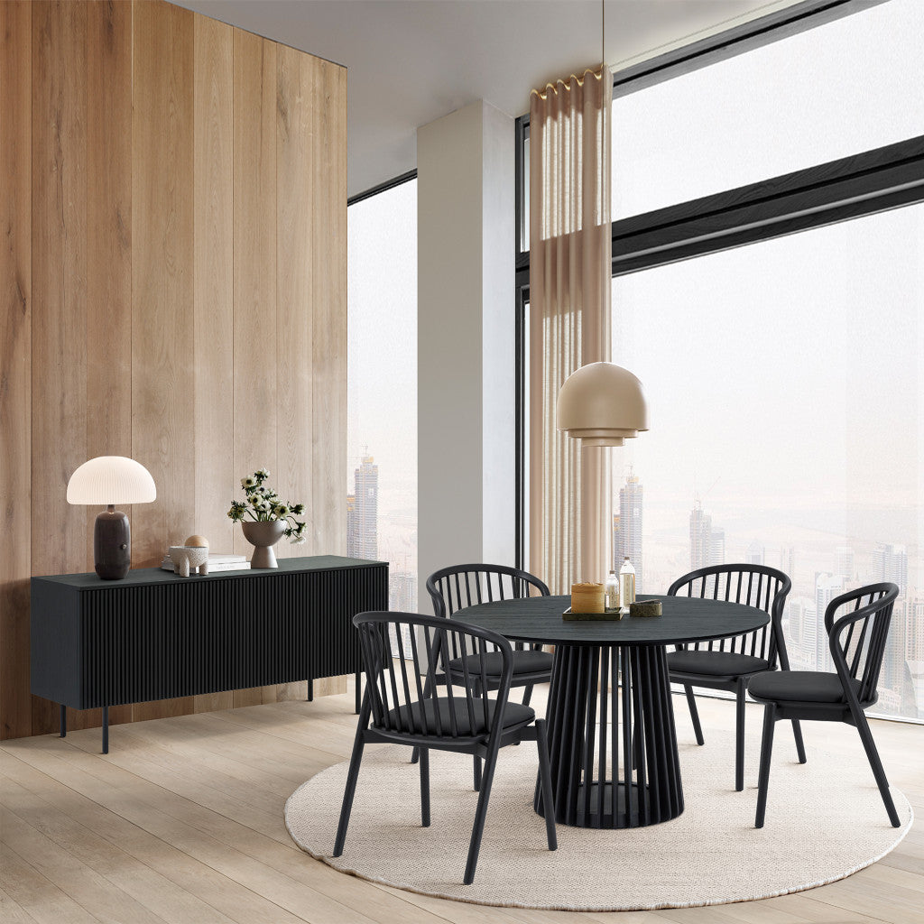 Six Piece Black Round Dining Set with Four Chairs and Sideboard-8