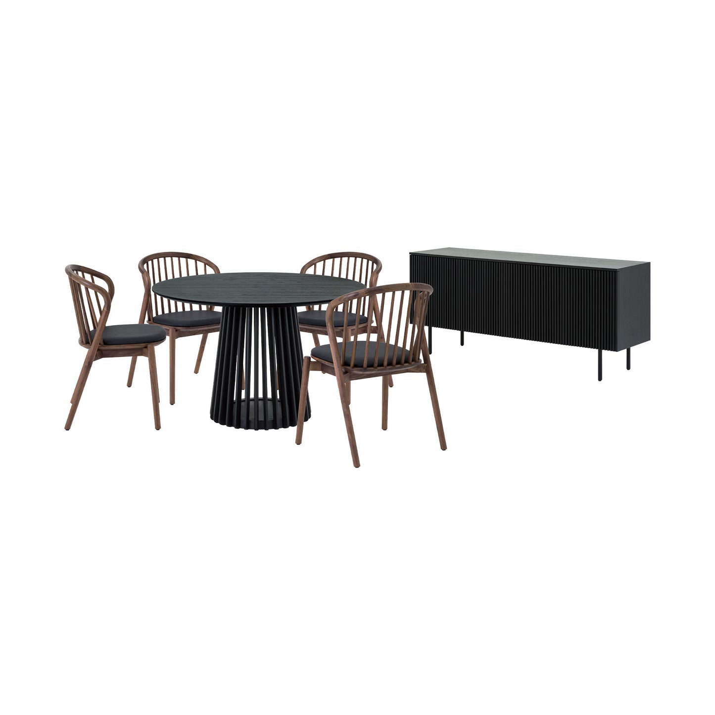 Six Piece Black Round Dining Set with Four Chairs and Sideboard-6
