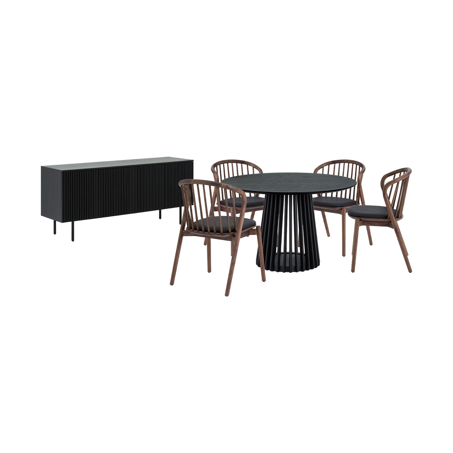 Six Piece Black Round Dining Set with Four Chairs and Sideboard-0