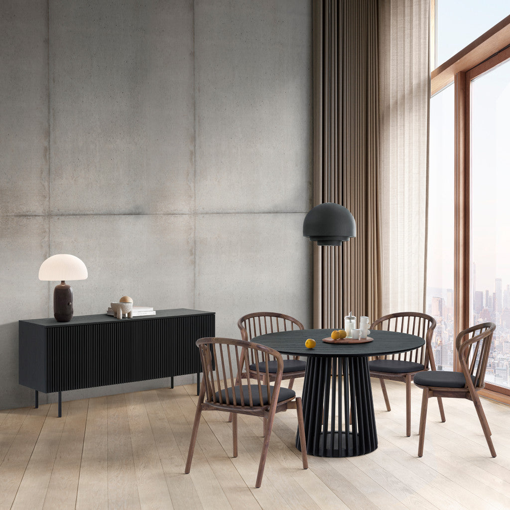 Six Piece Black Round Dining Set with Four Chairs and Sideboard-8