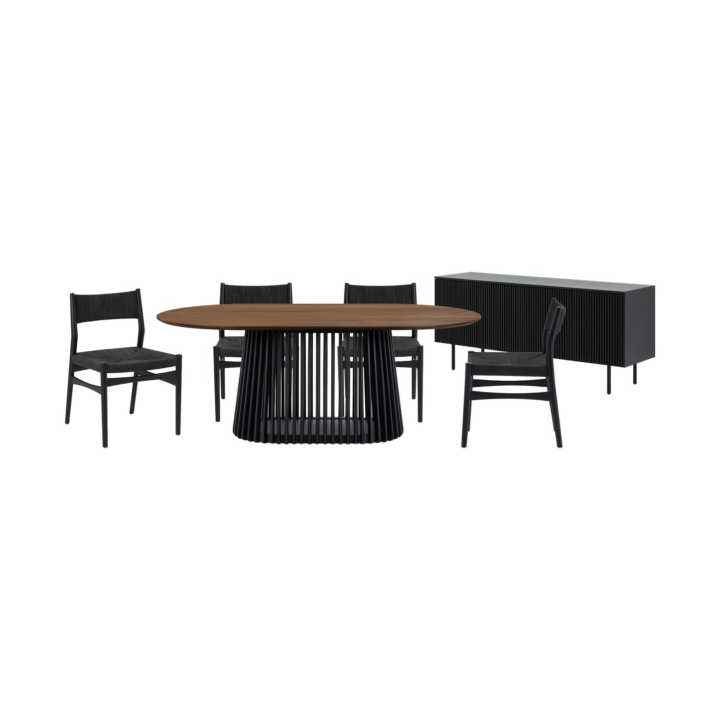 Six Piece Brown and Black Oval Dining Set with Four Chairs and Sideboard-5