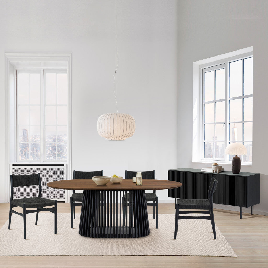 Six Piece Brown and Black Oval Dining Set with Four Chairs and Sideboard-8