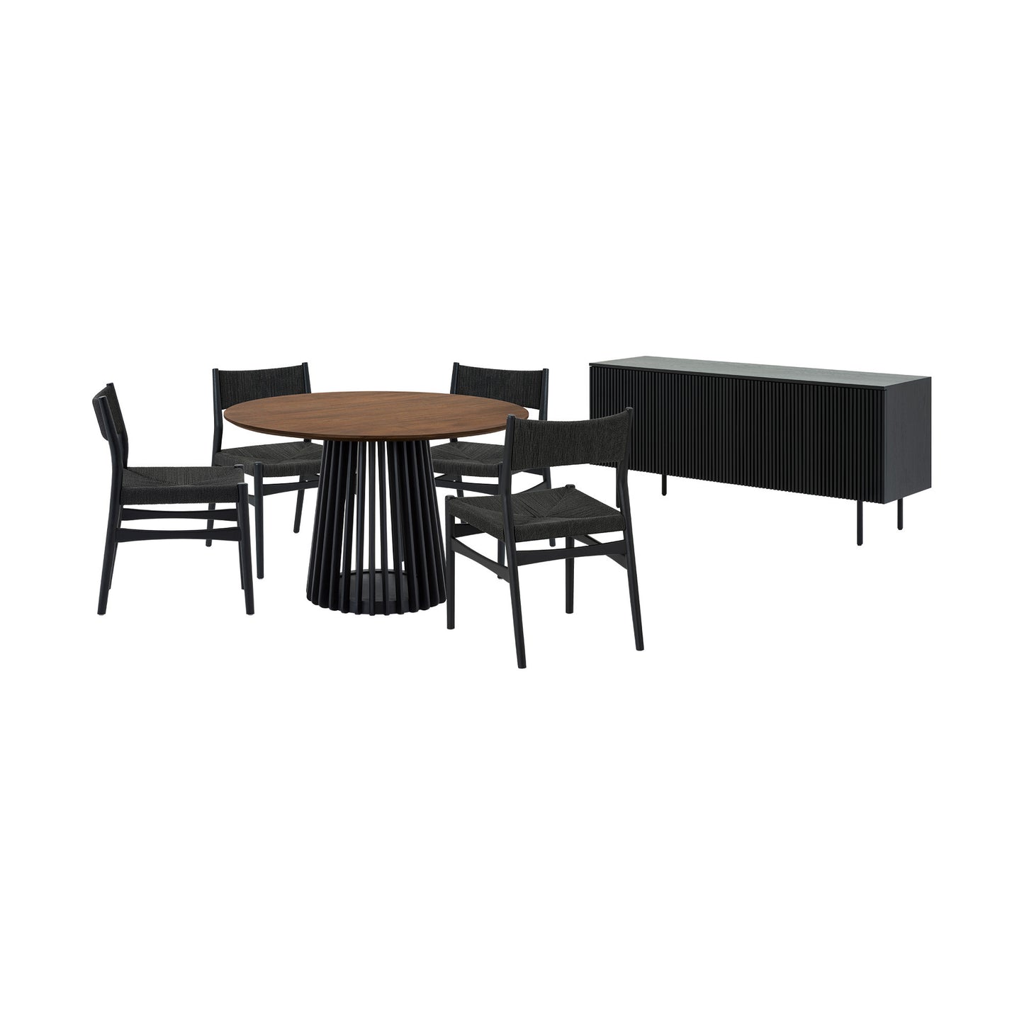 Six Piece Brown and Black Round Dining Set with Four Chairs and Sideboard-6
