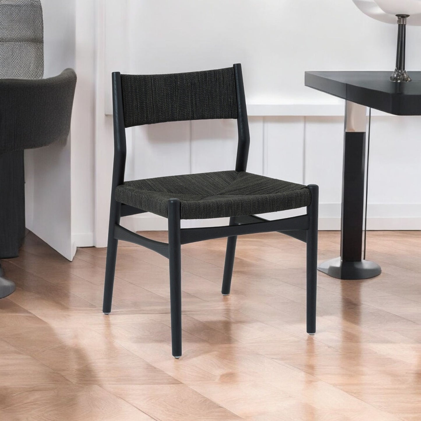 Six Piece Brown and Black Round Dining Set with Four Chairs and Sideboard-1
