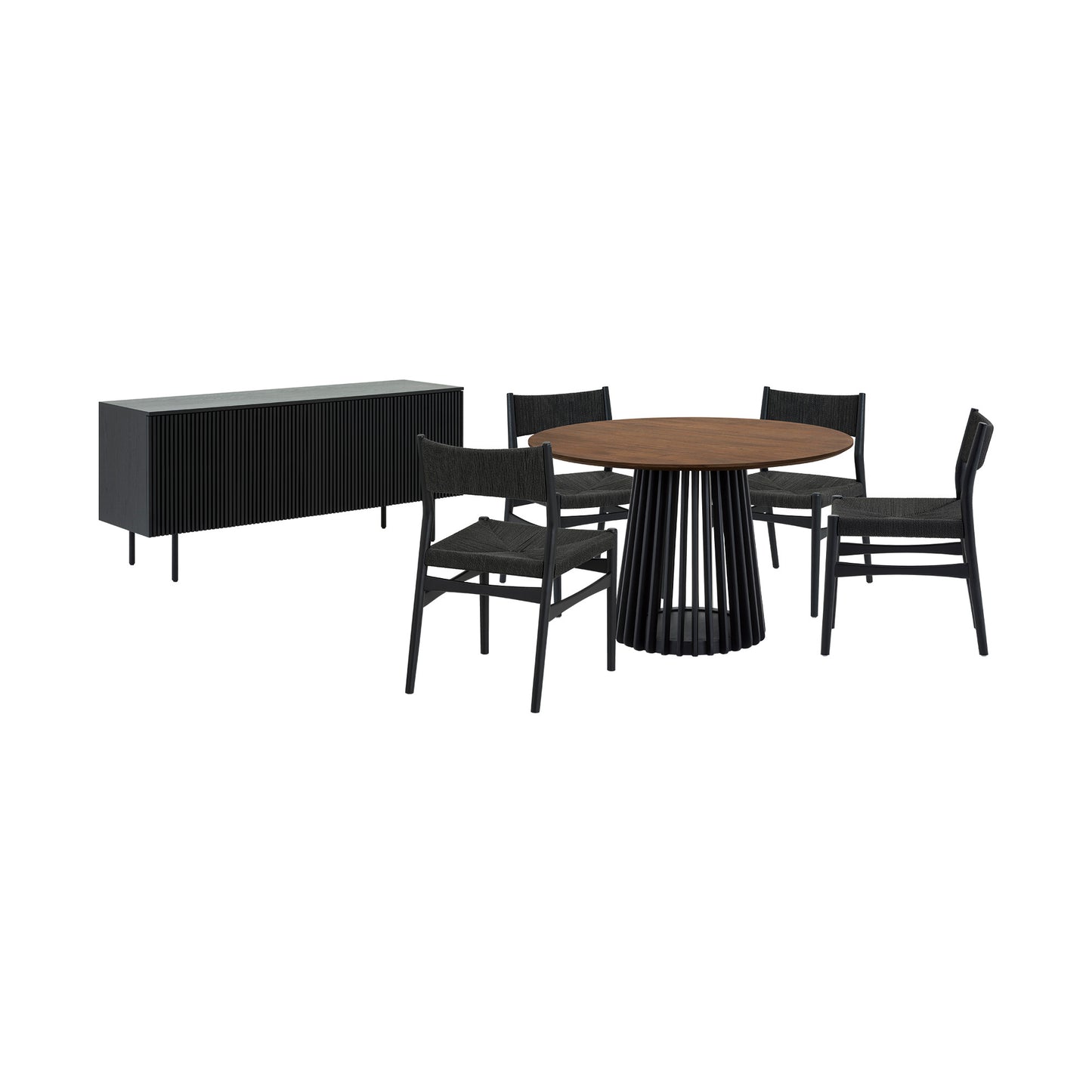 Six Piece Brown and Black Round Dining Set with Four Chairs and Sideboard-5
