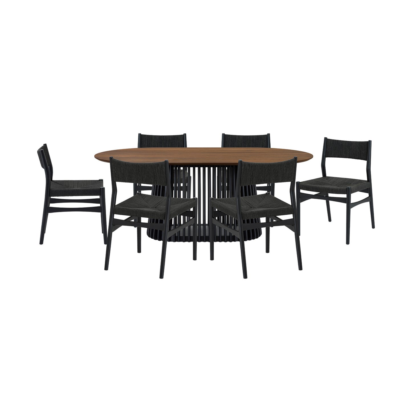 Seven Piece Brown and Black Oval Dining Set with Six Chairs-6