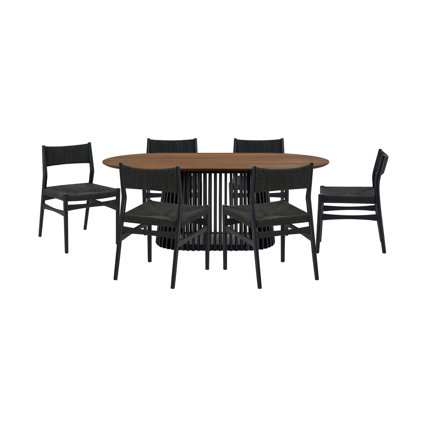 Seven Piece Brown and Black Oval Dining Set with Six Chairs-0