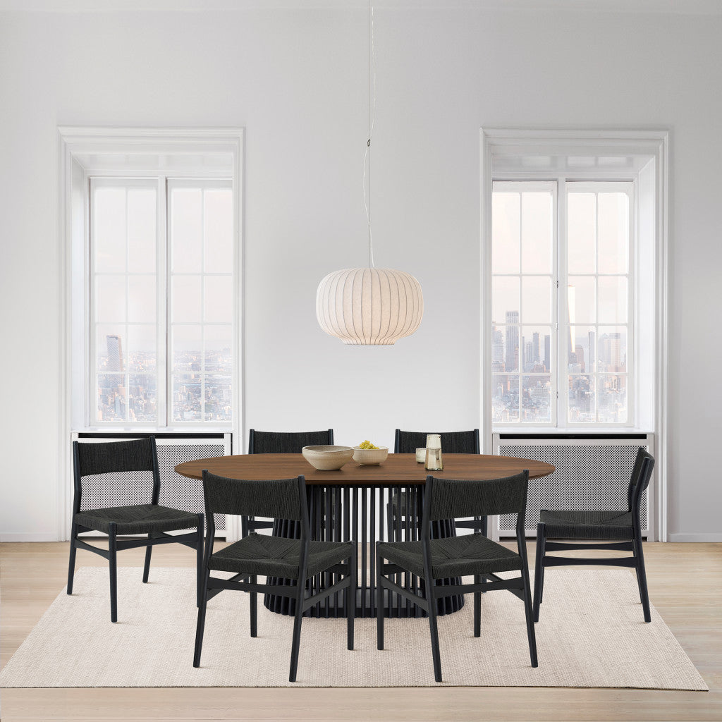 Seven Piece Brown and Black Oval Dining Set with Six Chairs-8