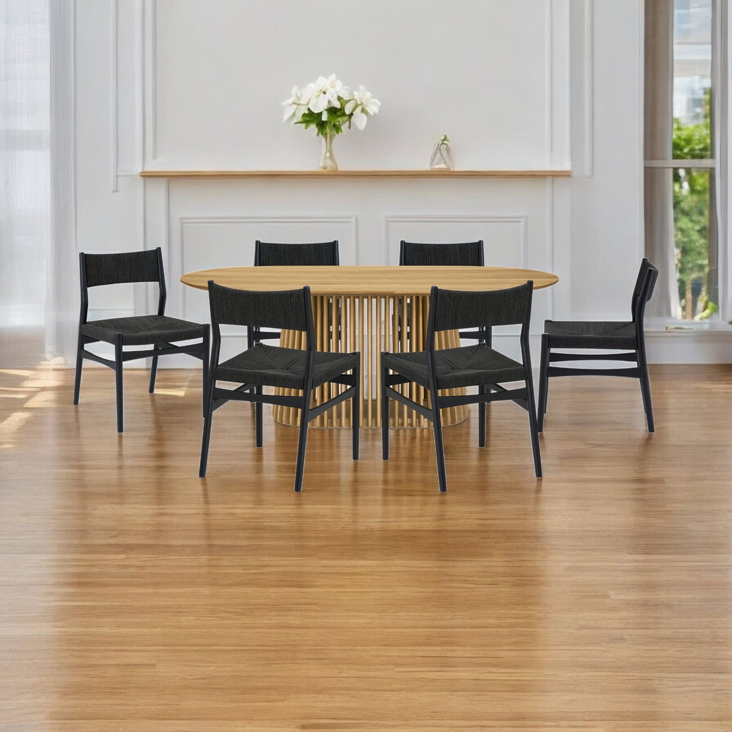 Seven Piece Oak Oval Dining Set with Six Chairs-1