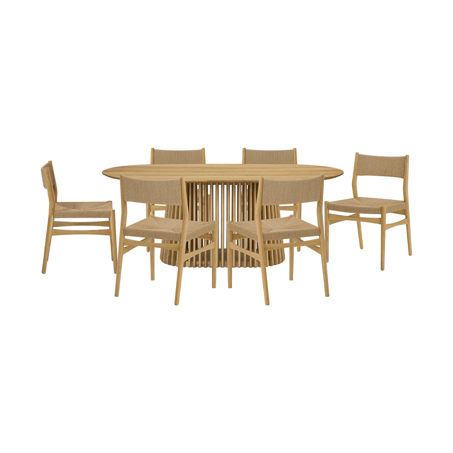 Seven Piece Oak Oval Dining Set with Six Chairs-6