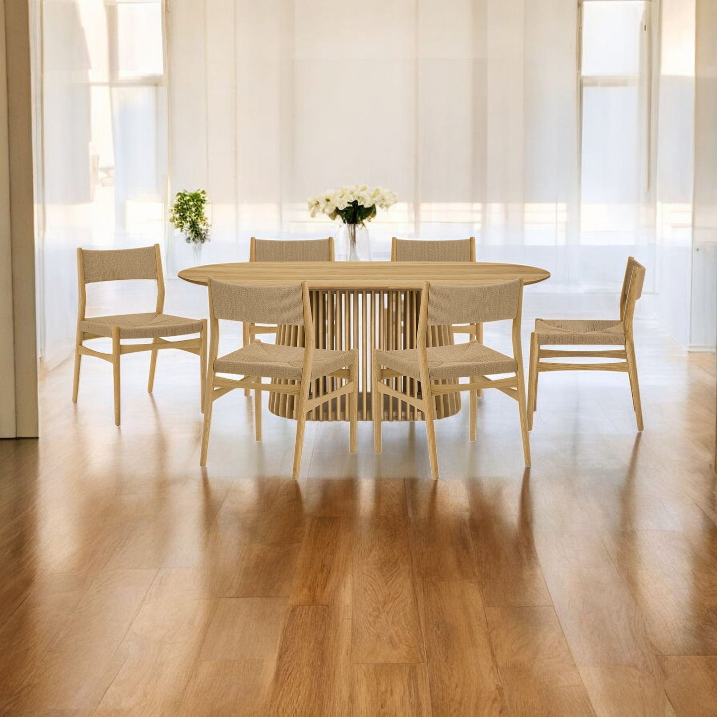 Seven Piece Oak Oval Dining Set with Six Chairs-1