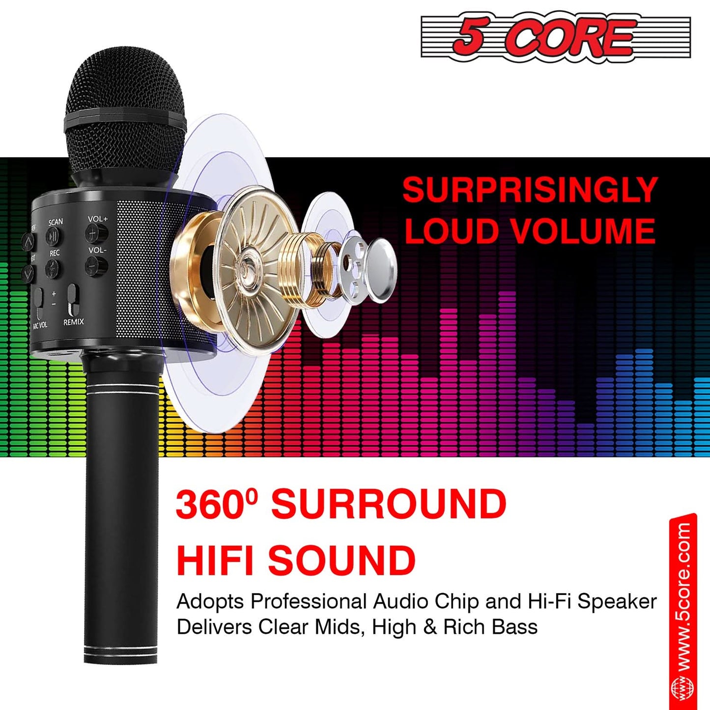 5Core Wireless Karaoke Microphone Bluetooth Mic Portable Handheld Microfonos Inalambricos BLACK-4