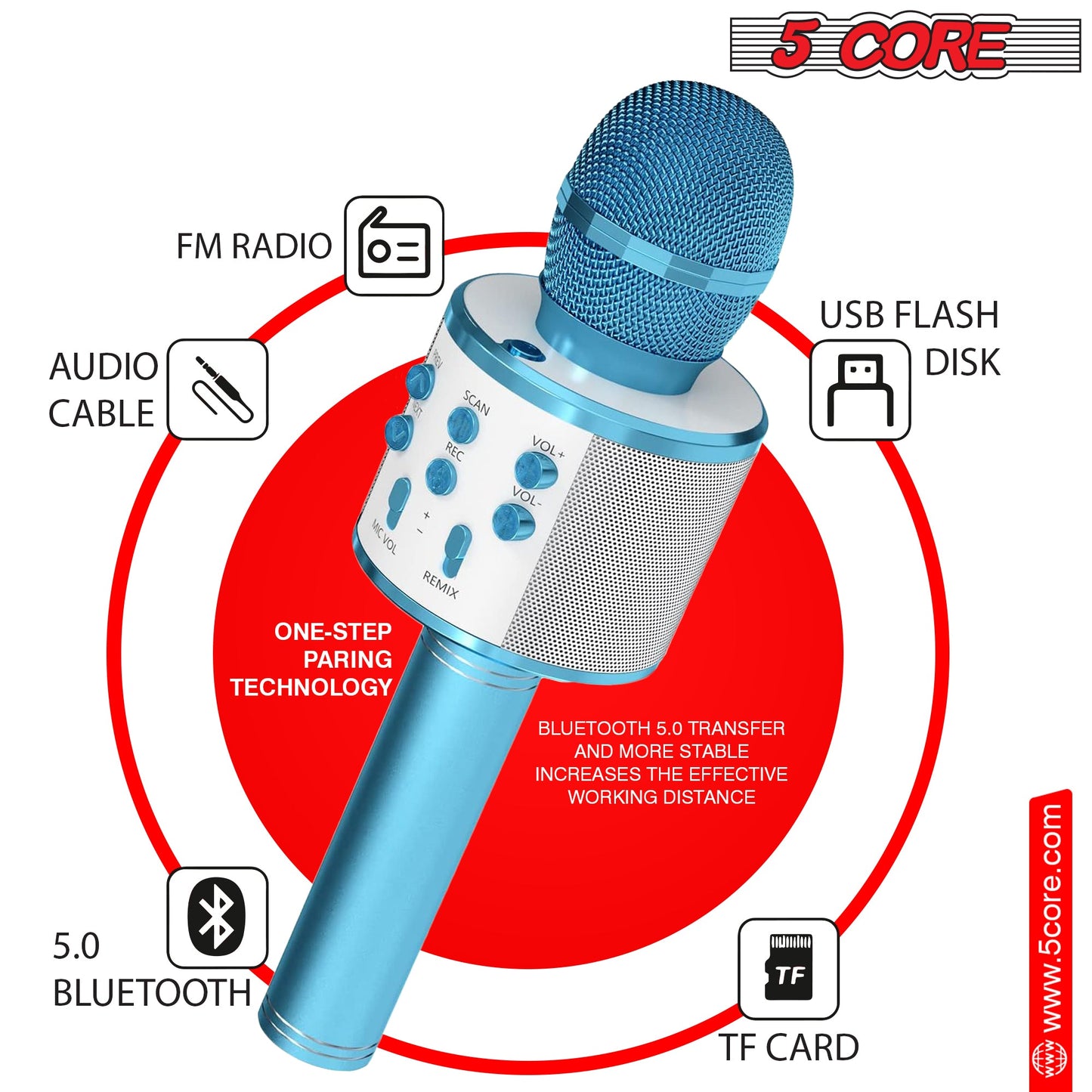 5Core Wireless Karaoke Microphone Bluetooth Mic Portable Handheld Microfonos Inalambricos BLACK & BLUE-4