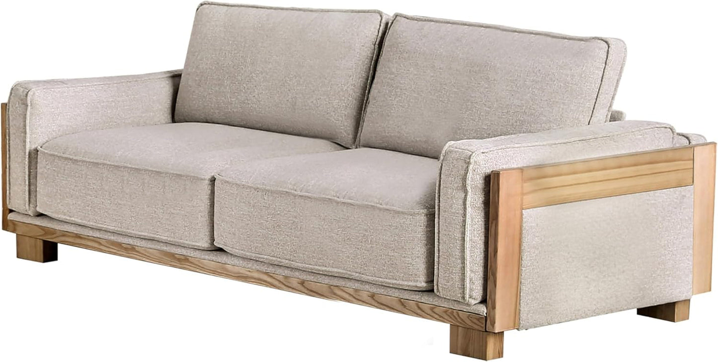 Oran Modern 3-Piece Fabric Upholstered Sofa Set with Track Arms and Reversible Loose Pillow Backs for Living Room, Home Office, Apartment, Light Brown and Natural-2