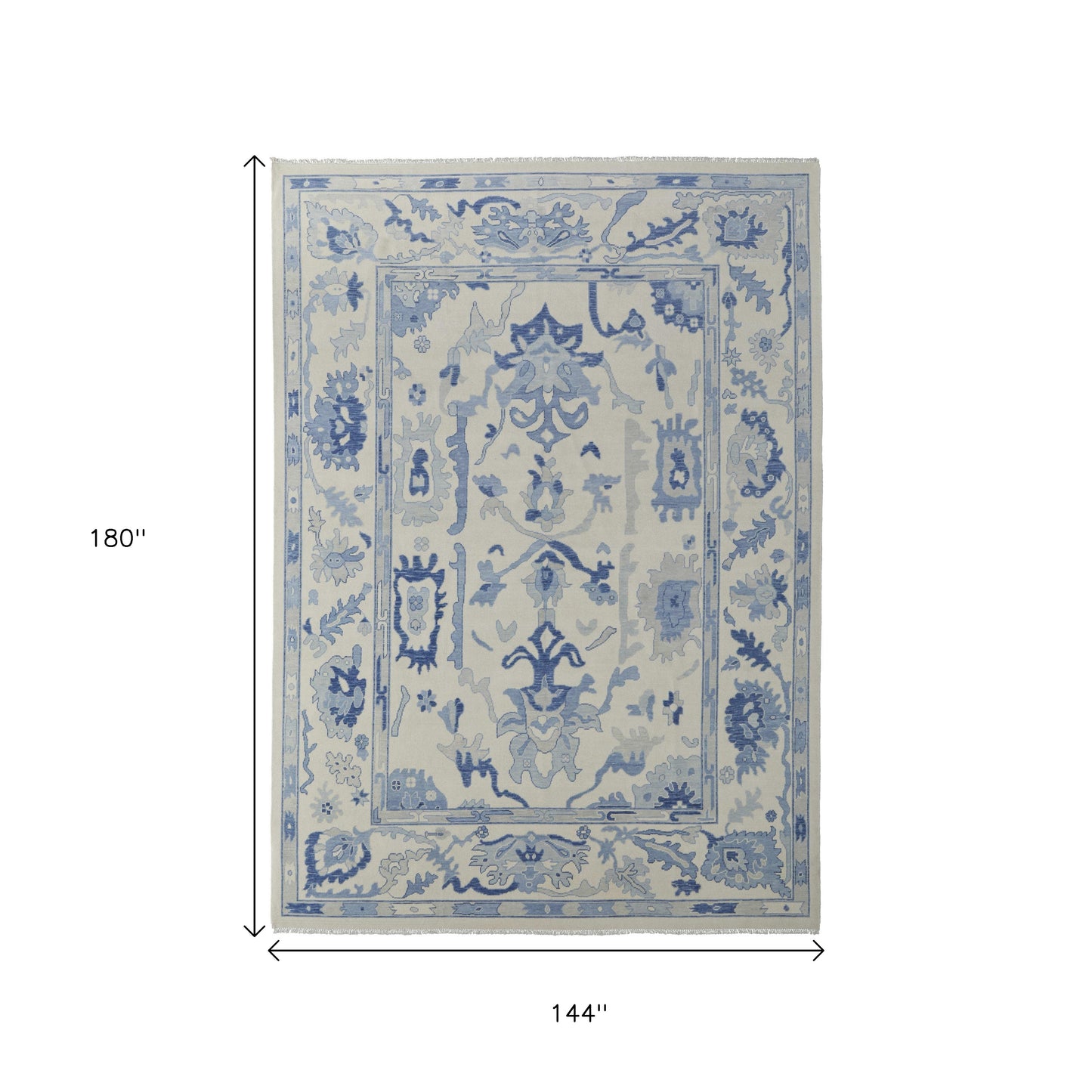 12' X 15' Ivory And Blue Floral Hand Knotted Area Rug With Fringe-2