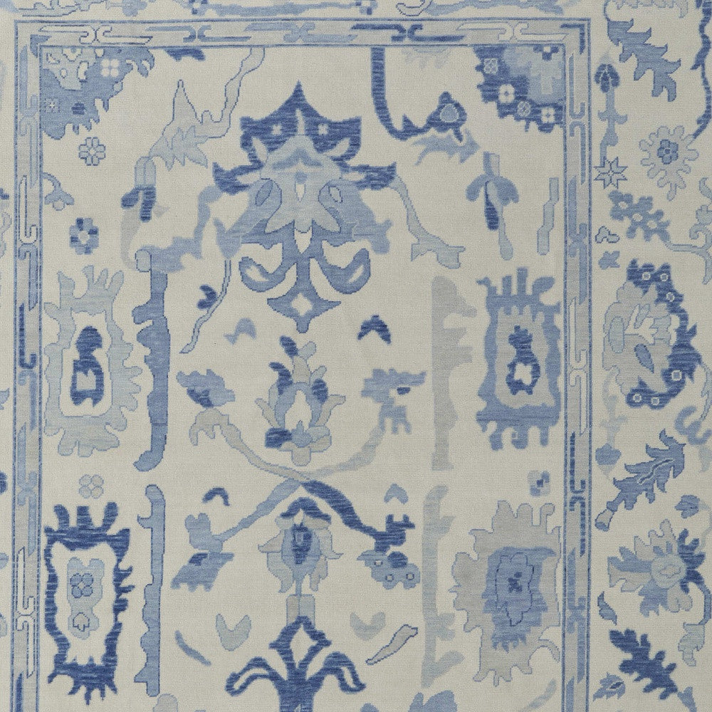 12' X 15' Ivory And Blue Floral Hand Knotted Area Rug With Fringe-3