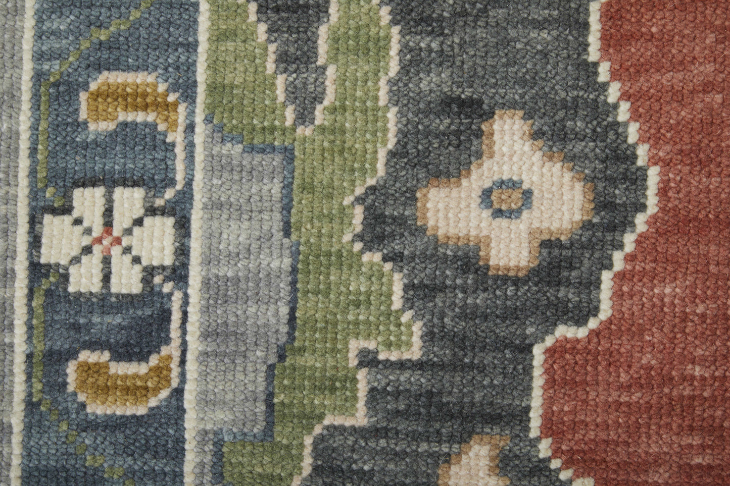 12' X 15' Red Gray And Ivory Floral Hand Knotted Area Rug With Fringe-7