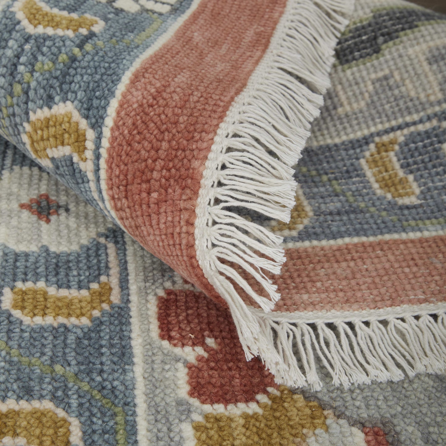 12' X 15' Red Gray And Ivory Floral Hand Knotted Area Rug With Fringe-4